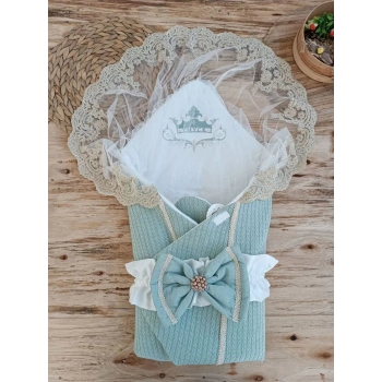 Yenidoğan Tericotton Örgülü Trilüx Bebek Battaniyesi Kundak Yeşil