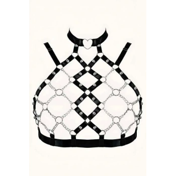 Zincirli Seksi Lastik Göğüs Harness - Brf926