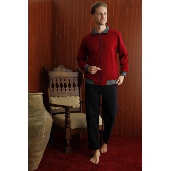 7424 Erkek  Battal Apaj Yaka Uzun Kol Eşofman Takım