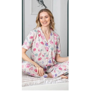 Alissa 6258 Kadın Fil Desenli Patlı Pijama Takımı