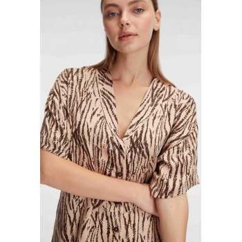 Anıl 9898 Kısa Kol V Yaka Kadın Viskon Desenli Yazlık Dokuma Normal Bel Kısa Pijama Takımı