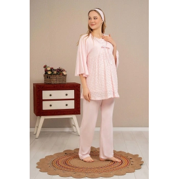Ba-ha 4504 Dantel Sabahlıklı Lohusa Pijama Takımı