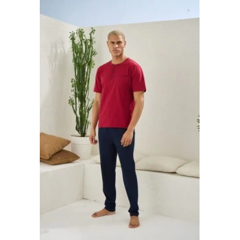 Erkek 2207 Erkek  Battal Midi Yaka Pijama Takım