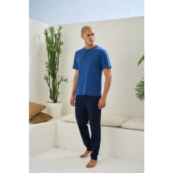 Erkek 2207 Erkek  Battal Midi Yaka Pijama Takım