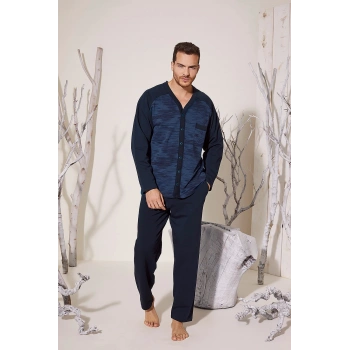 Erkek 8025 Erkek   V Yaka Boydan Düğmeli Pijama Takımı