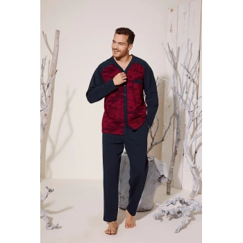 Erkek 8025 Erkek   V Yaka Boydan Düğmeli Pijama Takımı