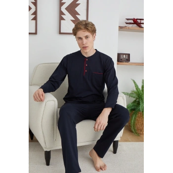 Erkek 9111 Battal  Erkek   Midi Yaka Pijama Takımı