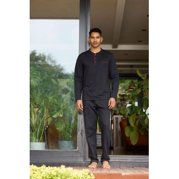 Erkek 9133 Erkek  Midi Yaka Uzun Kollu Pijama Takımı