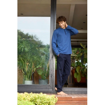 Erkek 9133 Erkek  Midi Yaka Uzun Kollu Pijama Takımı