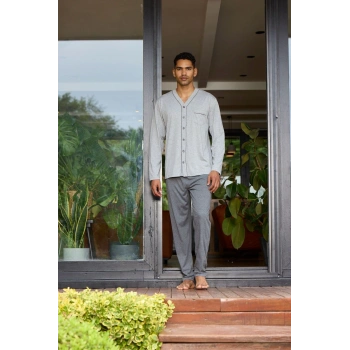 Erkek 9134 Erkek   V Yaka Boydan Düğmeli Pijama Takımı