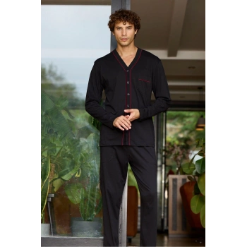 Erkek 9134 Erkek   V Yaka Boydan Düğmeli Pijama Takımı