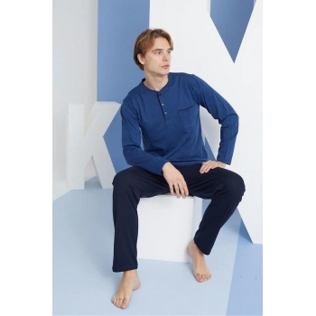 Erkek 9250 Erkek  Midi Yaka Pijama Takım