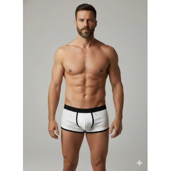 Erkek Beyaz Biyeli File Boxer