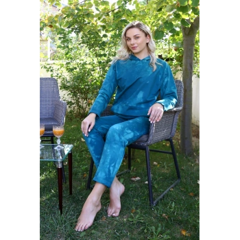 Giyim KADIN PAMUK KAPŞONLU CEPLİ 3 İPLİK TURKUAZ EŞOFMAN TAKIM