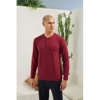 Kocabey 9220 Erkek Midi Yaka Uzun Kol Pijama Takım