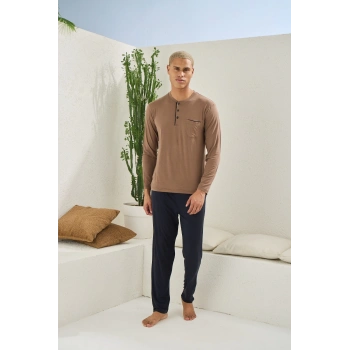 Kocabey 9220 Erkek Midi Yaka Uzun Kol Pijama Takım