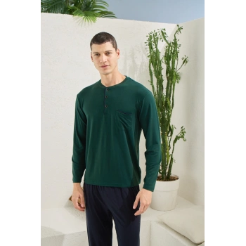 Kocabey 9220 Erkek Midi Yaka Uzun Kol Pijama Takım