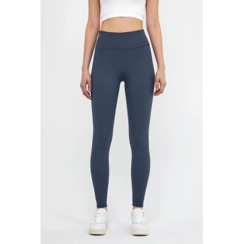 Lacivert Yüksek Bel Fitilli Tayt 0608