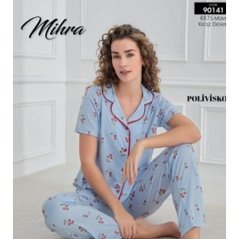 Mihra 90141 Kadın Boydan Düğmeli Pijama Takımı
