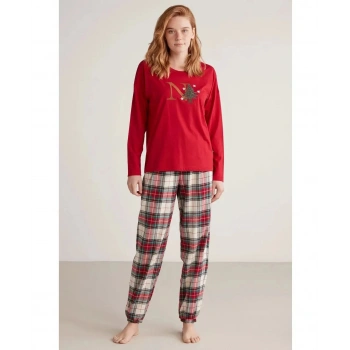 Nautıca W606 Kadın Uzun Kollu Ekoseli Pijama Takımı