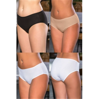 Pamuklu Yüksek Bel Slip Külot (karışık) Siyah-beyaz-ten (brf2966)