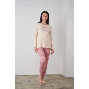 Pjs 24503 Bayan Yazı Detaylı Pijama Takımı