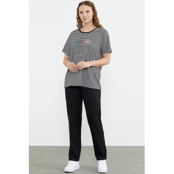 Sementa 76324 Sıfır Yaka Nakış Detaylı Çizgili Penye Takım