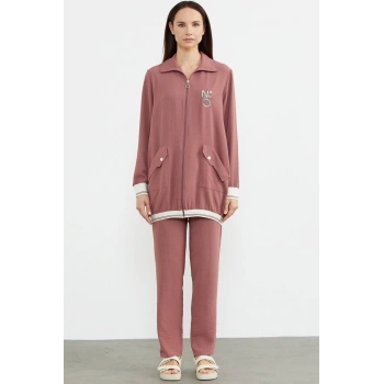 Sementa 76326 Şal Yaka Fermuarlı Krep Takım