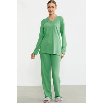 Sementa 76438 Yarım Düğmeli Cep Detaylı Pijama Takım