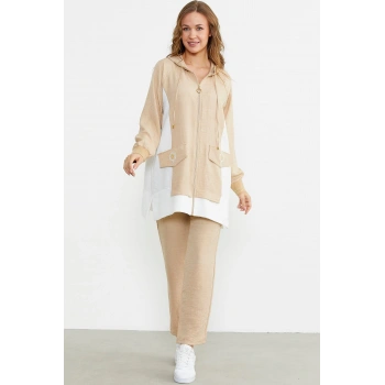 Sementa 76448 Keten Görünümlü Kapüşonlu Tunik Takım