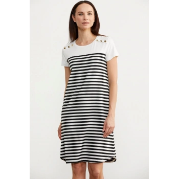 Sementa 77482 Düğme Detaylı Çizgili Penye Elbise