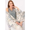 Anıl 5805 Kalın Askılı V Yaka Viskon Çiçek Desenli Kışlık Örme Normal Bel Bağlamalı Nakış Detaylı Pijama Takımı Sabahlık