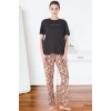 Estiva 25161 Kadın Marla Leoparlı Kısa Kol Pijama Takımı