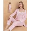 Stil Moda 6064 Kadın Çizgili Askılı Sabahlıklı Pijama Takımı