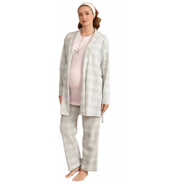 Ba-ha 4425 Bayan Lohusa Kışlık 3lü Pijama Takımı