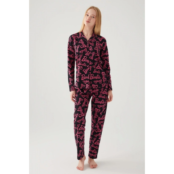 Barbie 1767-s Kadın Gömlek Yaka Pijama Takımı