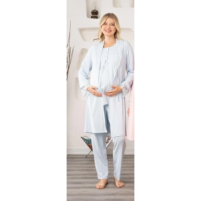 Bone 5905 Kadın Lohusa Viskon Klasik 3lü Pijama Takımı