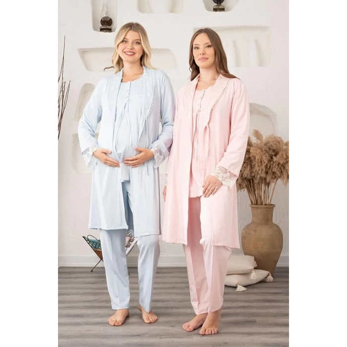 Bone 5905 Kadın Lohusa Viskon Klasik 3lü Pijama Takımı