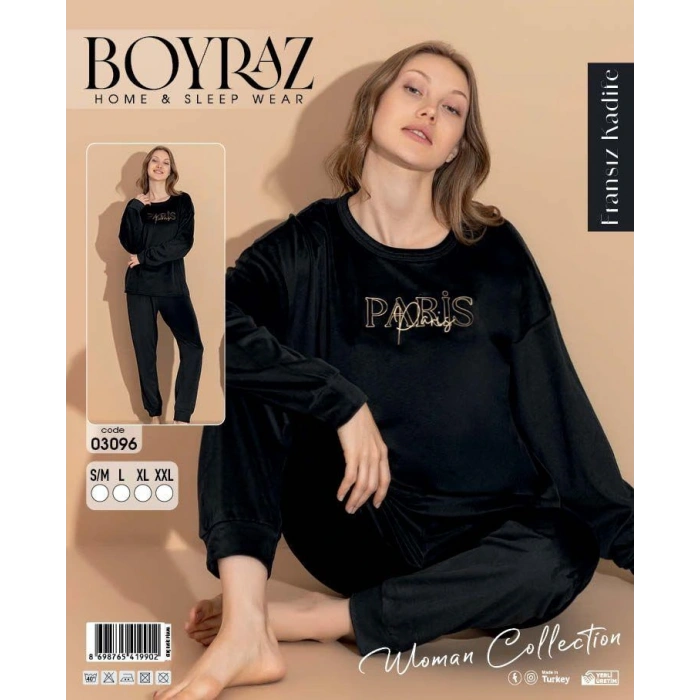 Boyraz 03096 Fransız Kadife Kumaş Uzun Kol Pijama Takımı