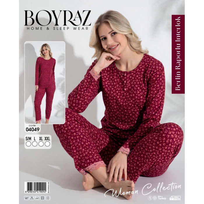 Boyraz 04049 Kadın Raporlu Uzun Kol Pijama Takımı