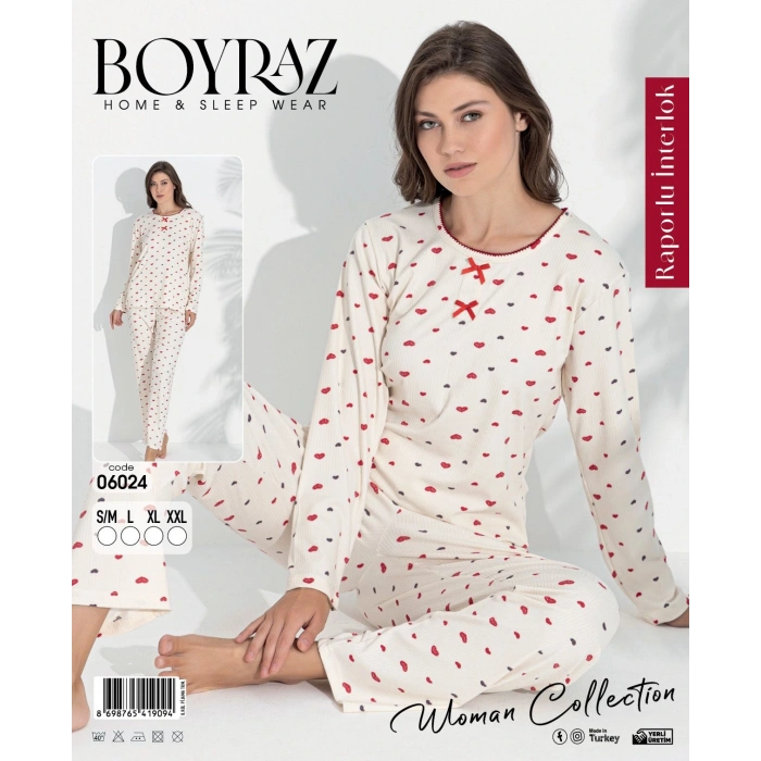 Boyraz 06024 Kadın Uzun Kol Kalpli Pijama Takımı