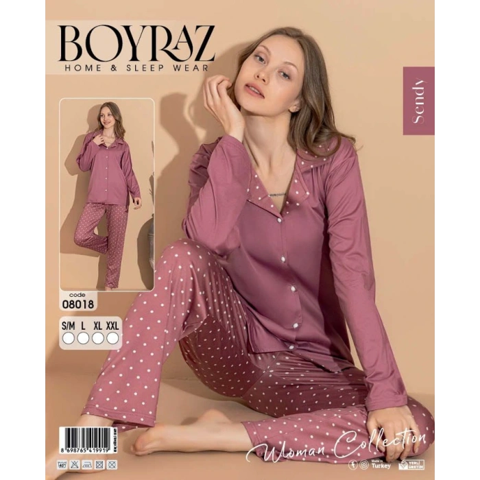 Boyraz 08018 Sendy Kumaş Gömlek Yaka Pijama Takımı