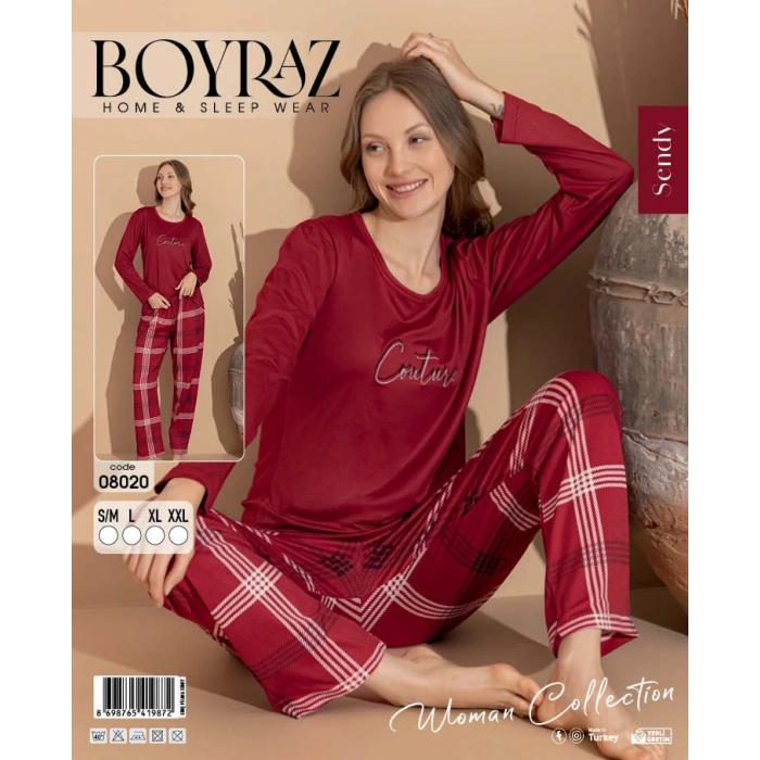 Boyraz 08020 Kadın Sendy Kumaş Uzun Kol Pijama Takımı