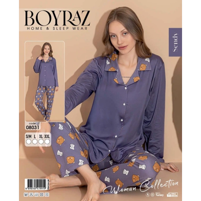 Boyraz 08031 Kadın Patlı Uzun Kol Pijama Takımı