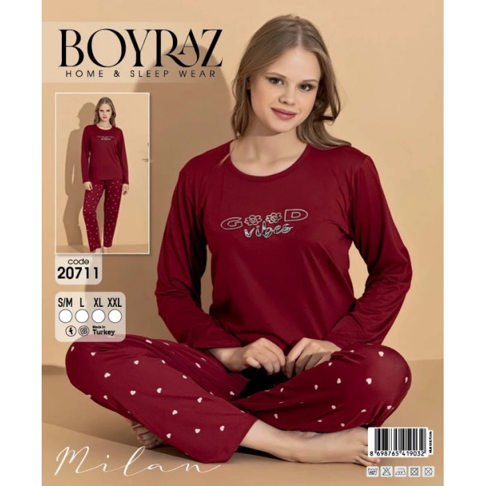 Boyraz 20711 Kadın Milan Uzun Kol Pijama Takımı