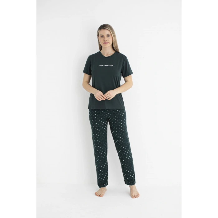 Estiva 25124 Kadın Milan Soft Puantiyeli Kısa Kol Pijama Takımı