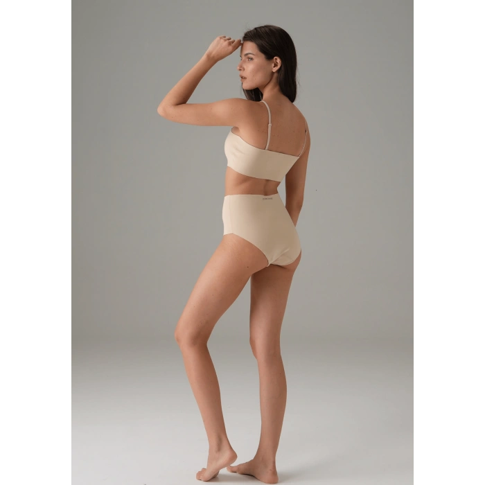 Kadın Ten Dikişsiz Yüksek Bel Marka Baskılı Slip 7003