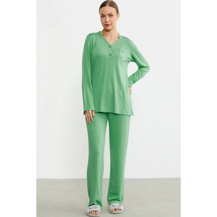 Sementa 76438 Yarım Düğmeli Cep Detaylı Pijama Takım