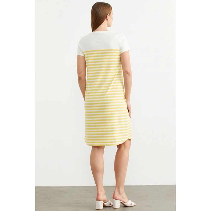 Sementa 77482 Düğme Detaylı Çizgili Penye Elbise