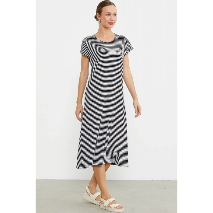 Sementa 77489 Nakış Detaylı Marine Penye Elbise